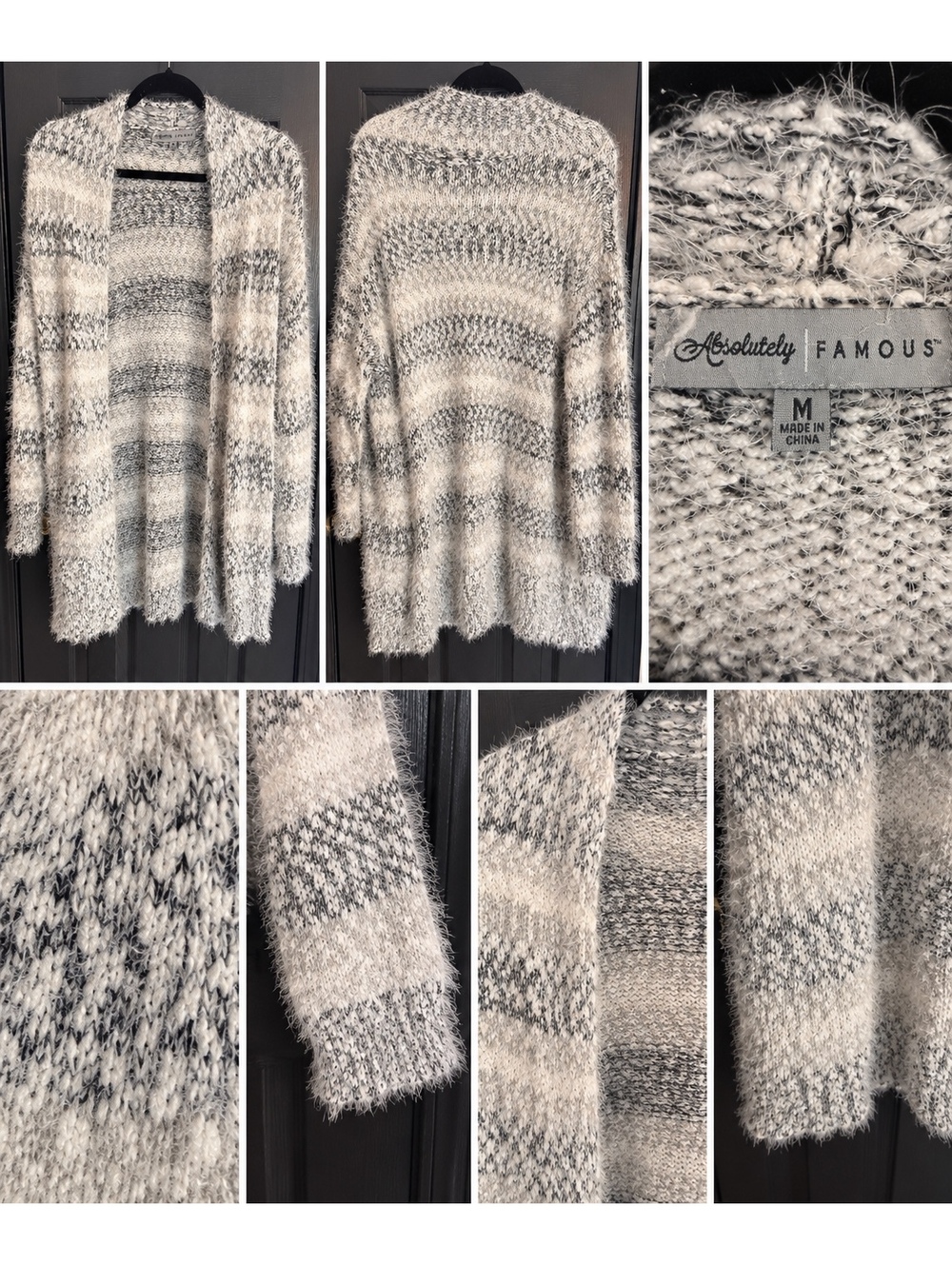 Cynthia Landis gray marled fuzzy cardigan